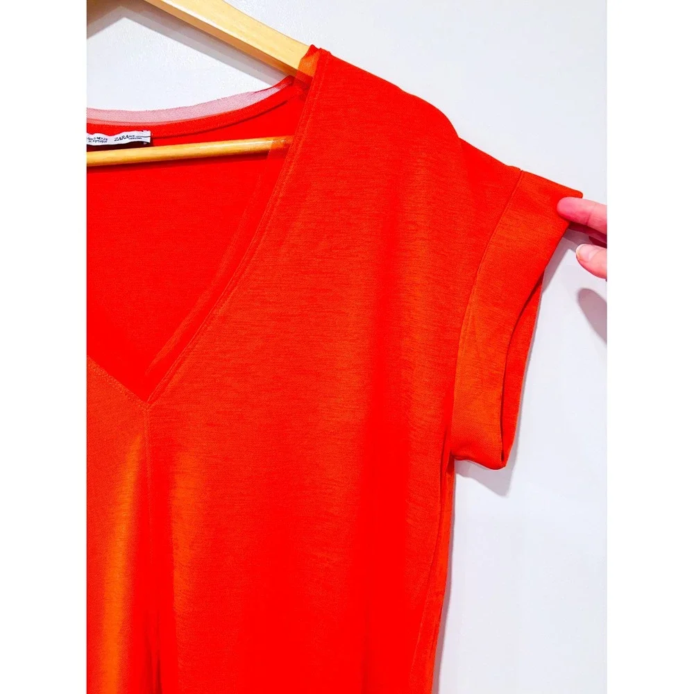 ZARA Bright orange flowy t-shirt | Minimalist casual | Small - Picture 3 of 8